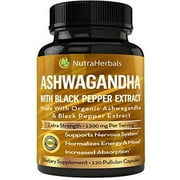 Organic Ashwagandha Root Powder 1200mg - 120 Pullulan Organic Capsules - Ashwaganda Supplement - Black Pepper Extract for Increased Absorption