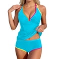 thumbnail image 6 of vigerkar Womens Tummy Control Tankini Swimsuits Color Block Bathing Suit V Neck Two Piece Swimwear with Shorts (Blue, L), 6 of 9