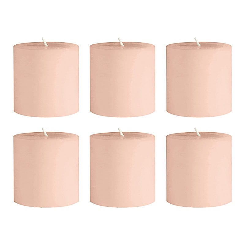 Balsa Circle 6 Blush 3x3 in Dripless Round Unscented Wax Pillar Candles Party Wedding Reception Centerpieces Event Home Decorations Supplies