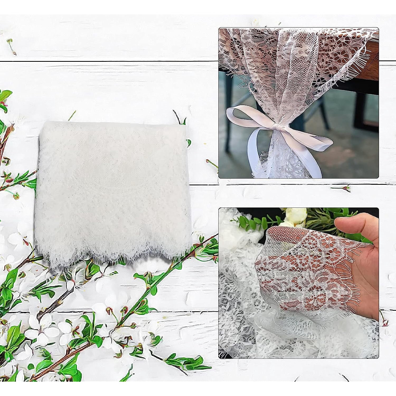 6 Pcs White Lace Table Runner 14 x 120 Inch Embroidered Boho Table Runner for Wedding Party Bridal Shower Decorations Vintage Rustic Table Runners