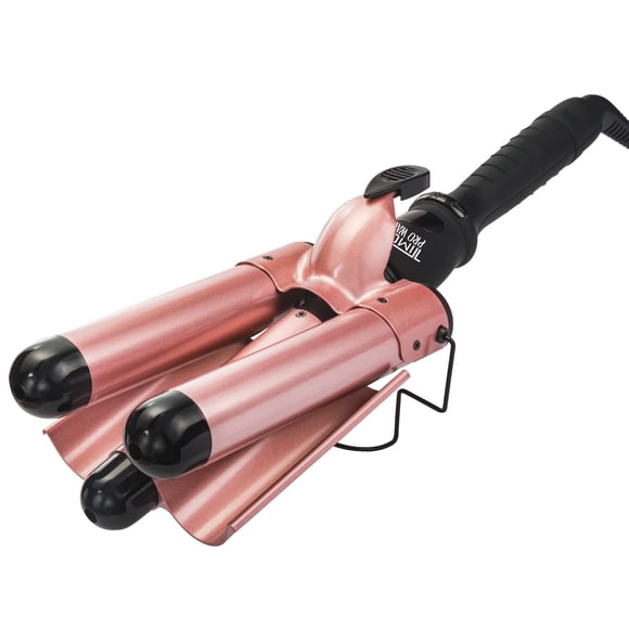 Timco T8813 Risadora Cabello Onduladora Tenaza Waflera para Cabello 3 barriles 33 mm, Rosa