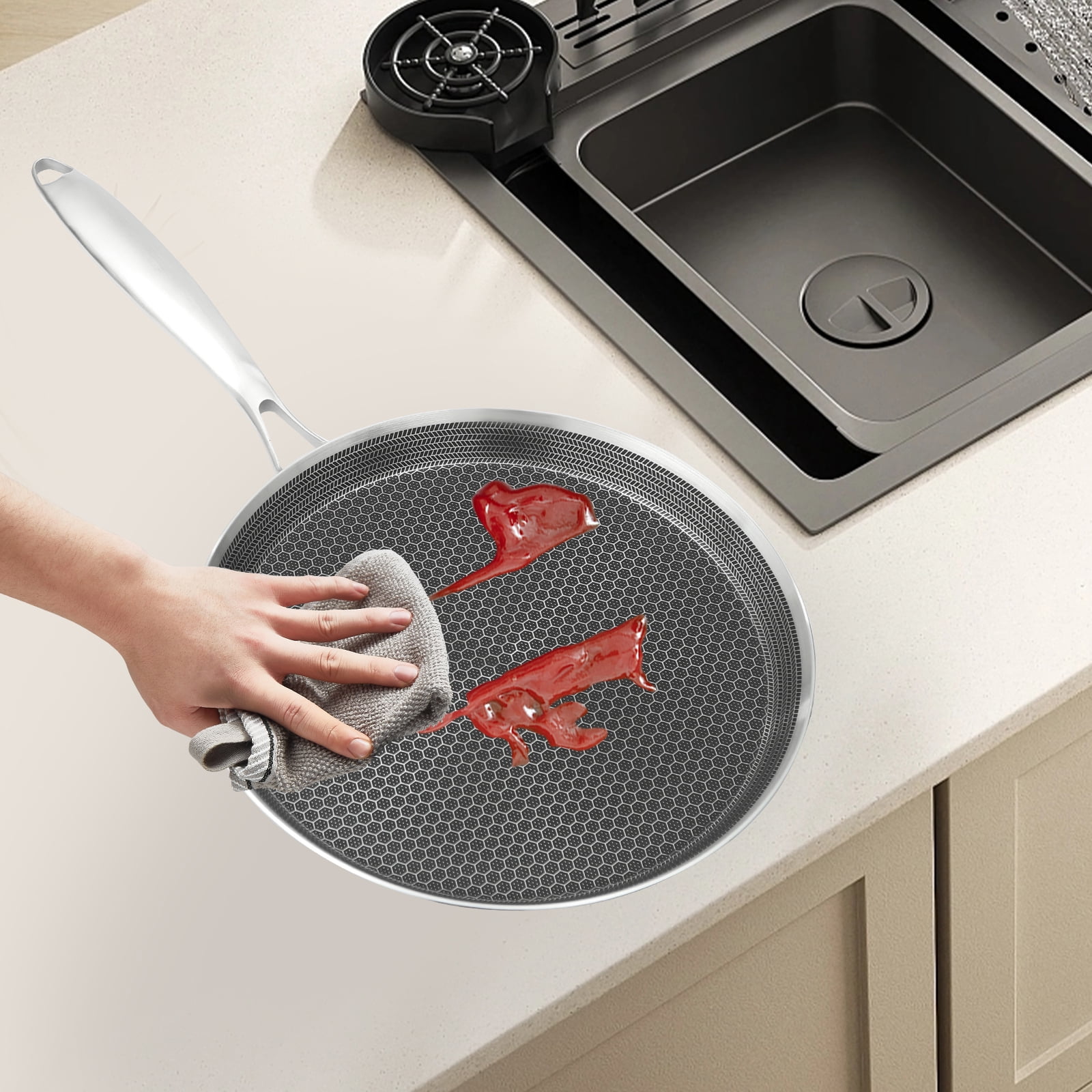 Stainless Steel Crepe Pan-10.2 Inch Nonstick Crepe Pan,Stainless Steel Honeycomb Coating Pancake Pan,Tawa Dosa Tortilla Griddle Pan,Induction Compatible For Various Types Of Stoves