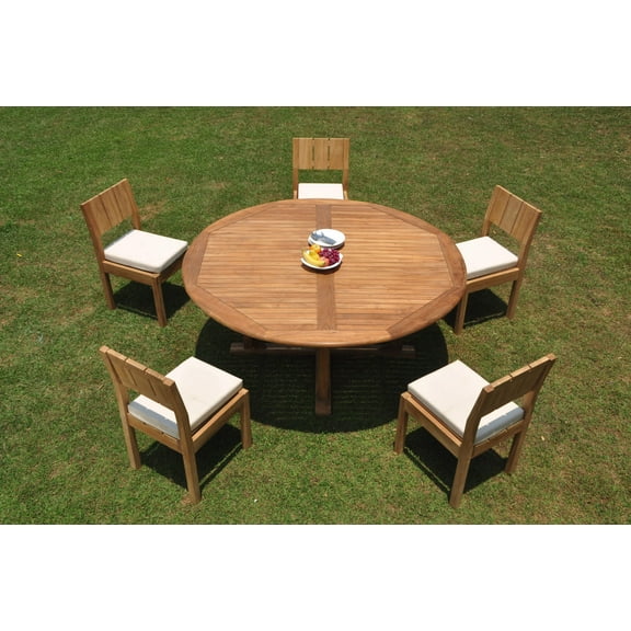 Grade-A Teak Dining Set: 5 Seater 6 Pc: 72" Round Table And 5 Veranda Armless Chairs Outdoor Patio WholesaleTeak #WMVR61