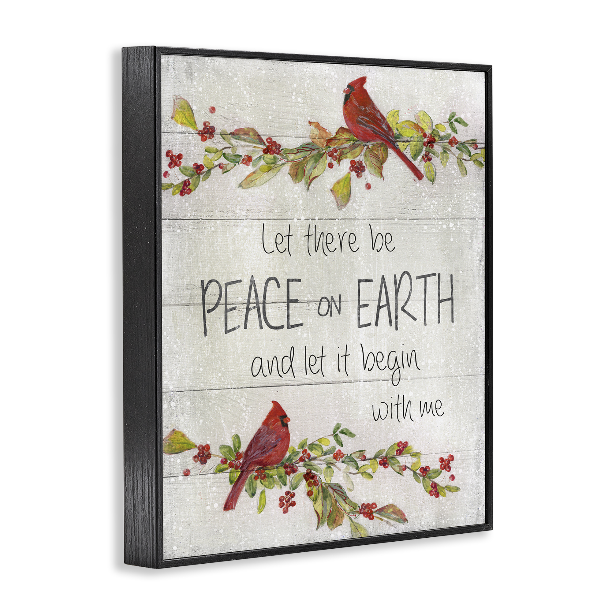 Stupell Industries Peace On Earth With Me Holiday Painting Black Framed Art Prints Wall Art, 16 x 20