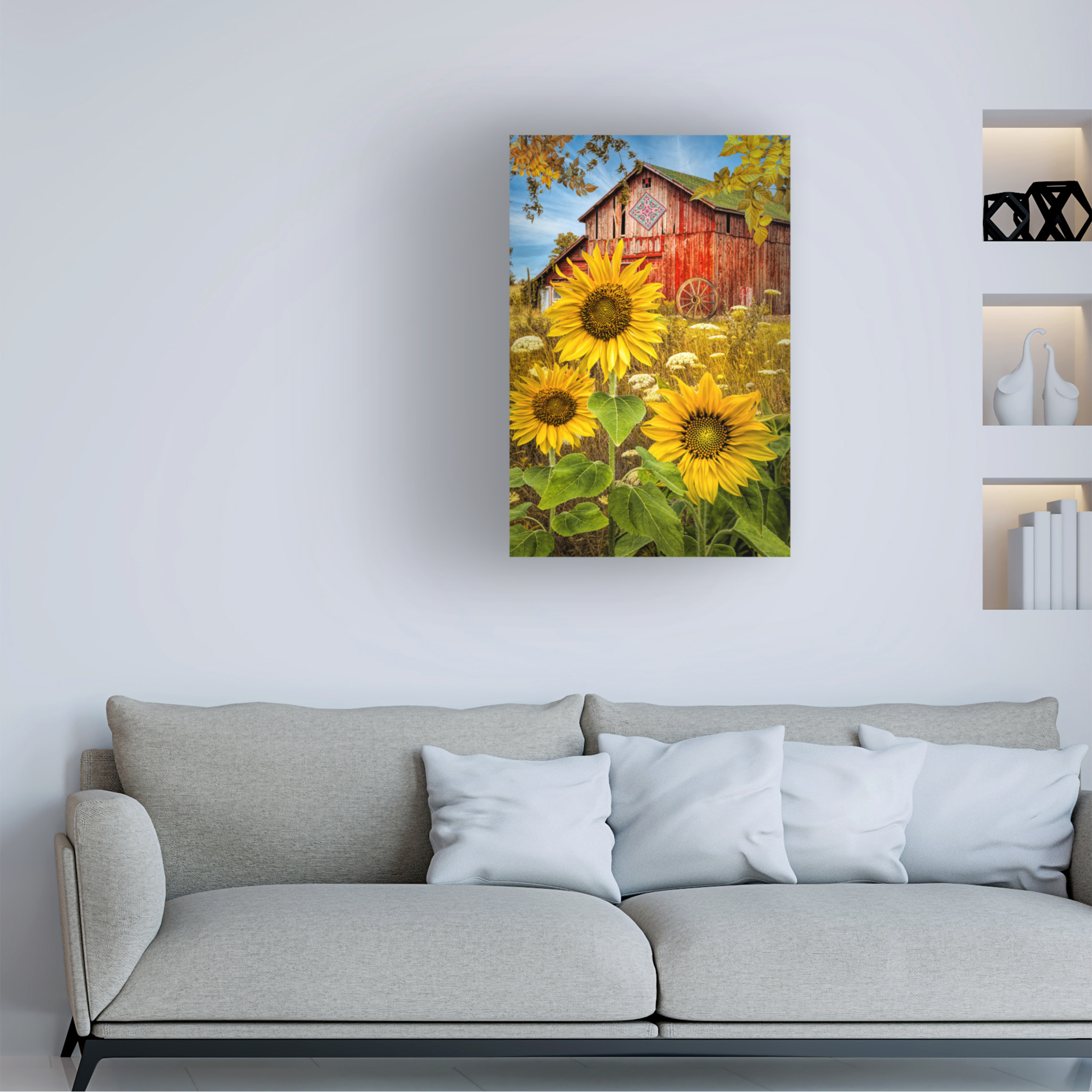 Celebrate Life Gallery 'Golden Sunflowers Red Barn' Canvas Art