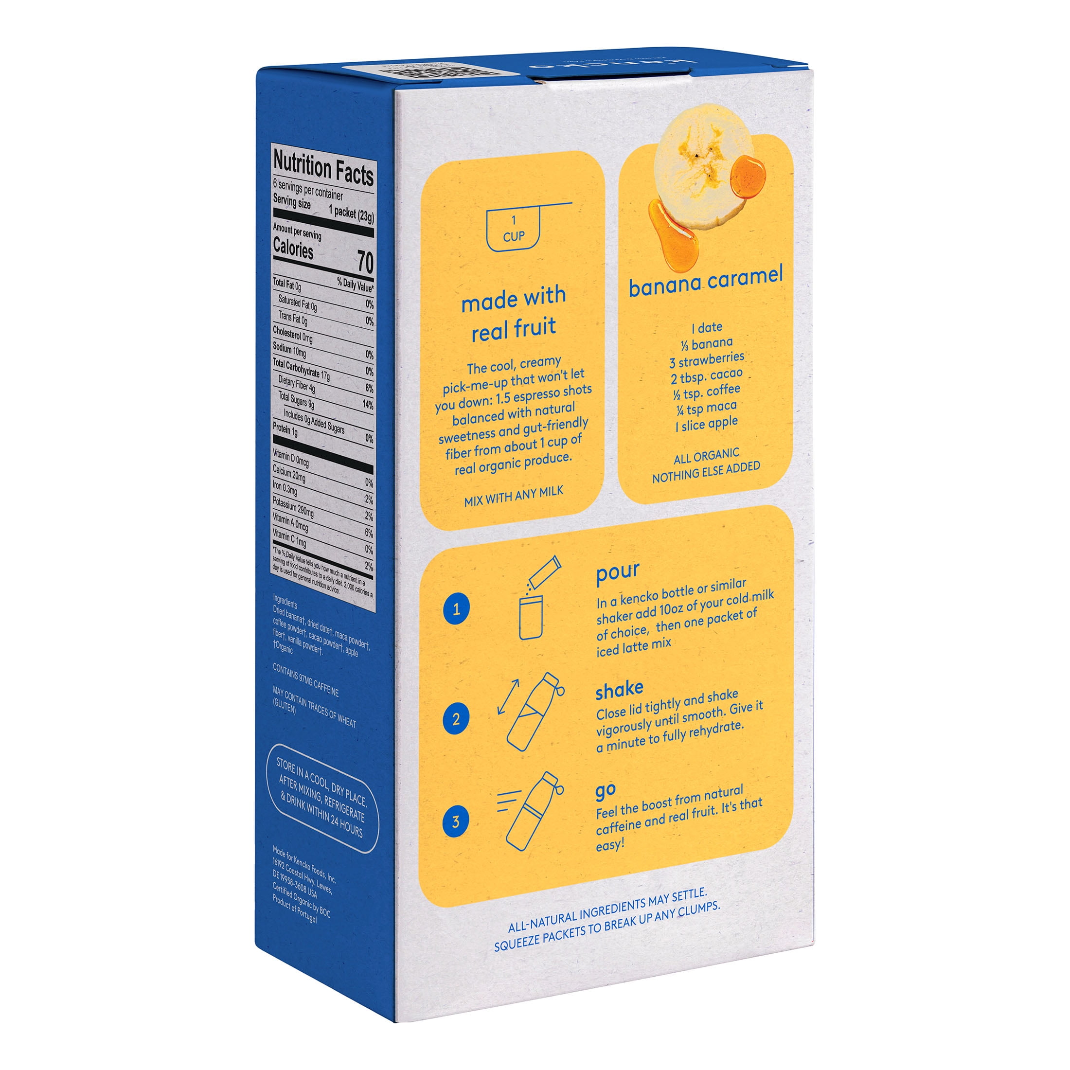 Kencko Banana Caramel Organic Instant Iced Latte, Powdered Drink Mix, .79 oz, 6 Pack