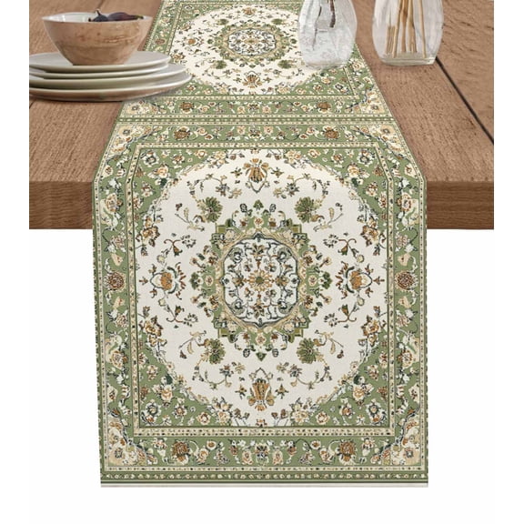 Sage Green Table Runner 36 Inches, Southwest Tribal Antique Boho-Chic Country Bed Runner Dresser Scarves Tabletop for Indoor Outdoor Parties/Ceremony/Banquet, 13"x 36"