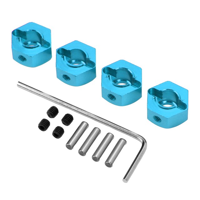 4 tuercas hexagonales de 12 mm para bujes de rueda de aleación de aluminio de alta precisión, adaptador de transmisión para bujes hexagonales de rueda RC 1/10, color azul