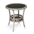 thumbnail image 5 of Ktaxon Round Wicker Rattan Side Table, 2 Tiers Patio Side Tables with Tempered Glass Top, Storage End Table for Balcony Porch Pool, Gray, 5 of 6