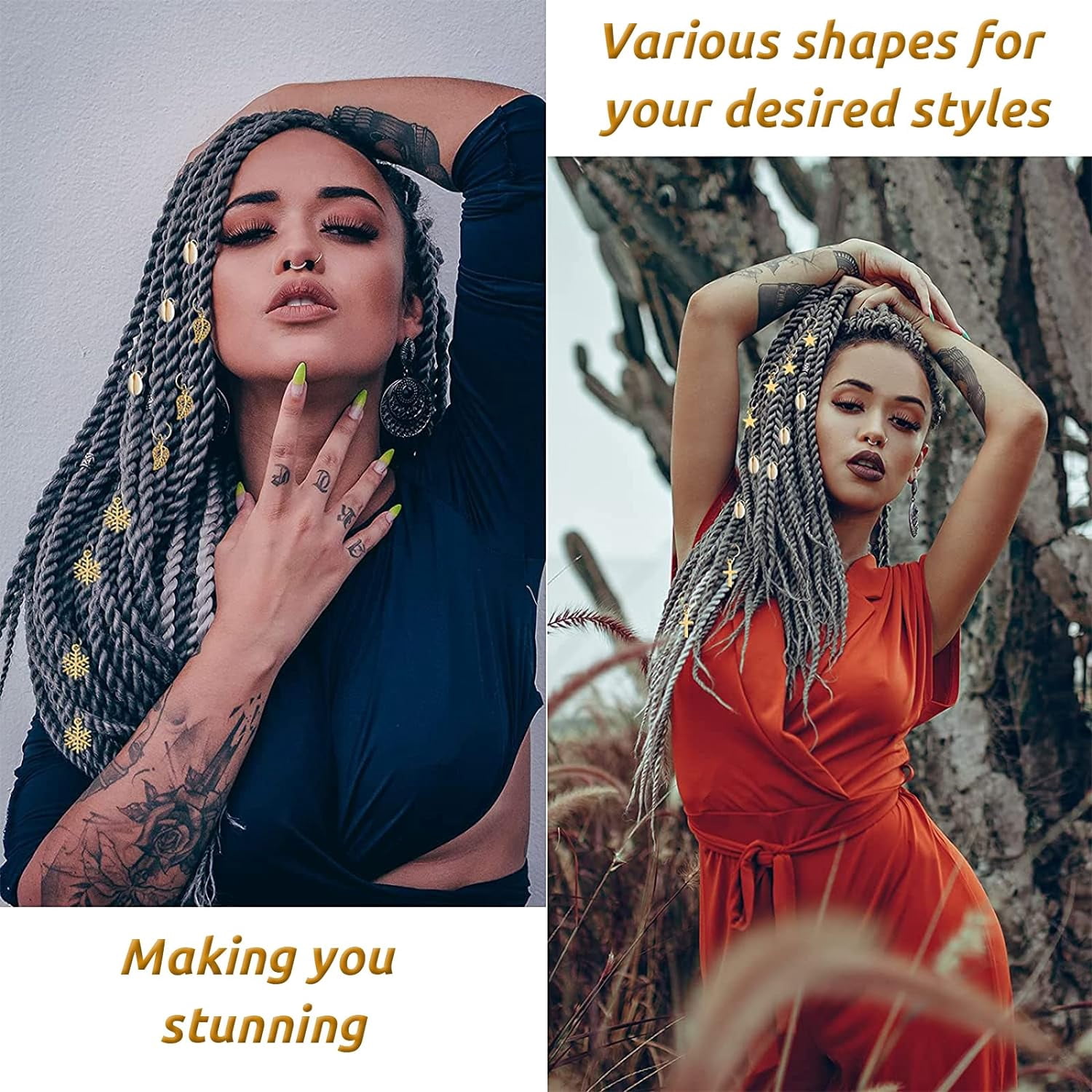 ZYNERY Hair Braid Rings Hair Cuffs Set, 150 Pieces Metal Hair Jewelry Pendant Rings Charm Hair Clip Braiding Circle, Dreadlocks Hair Accessories/Decoration for Woman and Man (Gold & Silver)