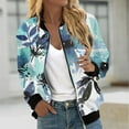 thumbnail image 2 of DondPO Bomber Jacket Women Women Autumn Fashion Leisure Square Thin Pocket Jacket Blouse Coat Baseball Top Jackets for Women Trendy Floral Jackets for Women Blue L, 2 of 5