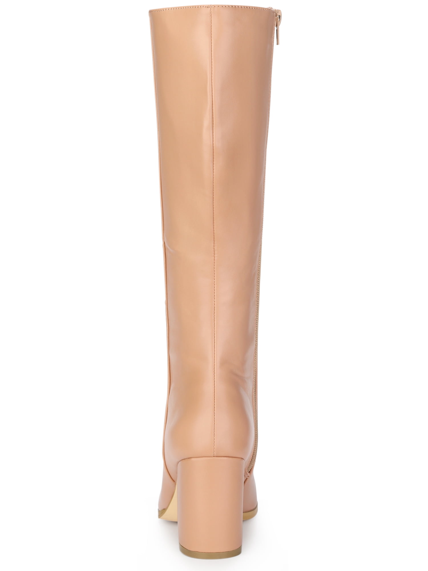 DARING DIVA Women's Round Toe Block Heels Knee High Boots Nude 6