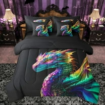 Manfei Wild Dragon 7pcs Bedding Comforter Set,Cute Cartoon Animal Queen Bedding Sets,Western Fantasy Queen Sheet Sets For Teens,Breathable Home Decor Reversible