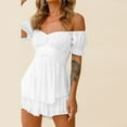 thumbnail image 5 of IDOPIP Womens Boho Romper Off Shoulder Ruffle Tie Back Flowy Romper Short Jumpsuit Playsuits, 5 of 7