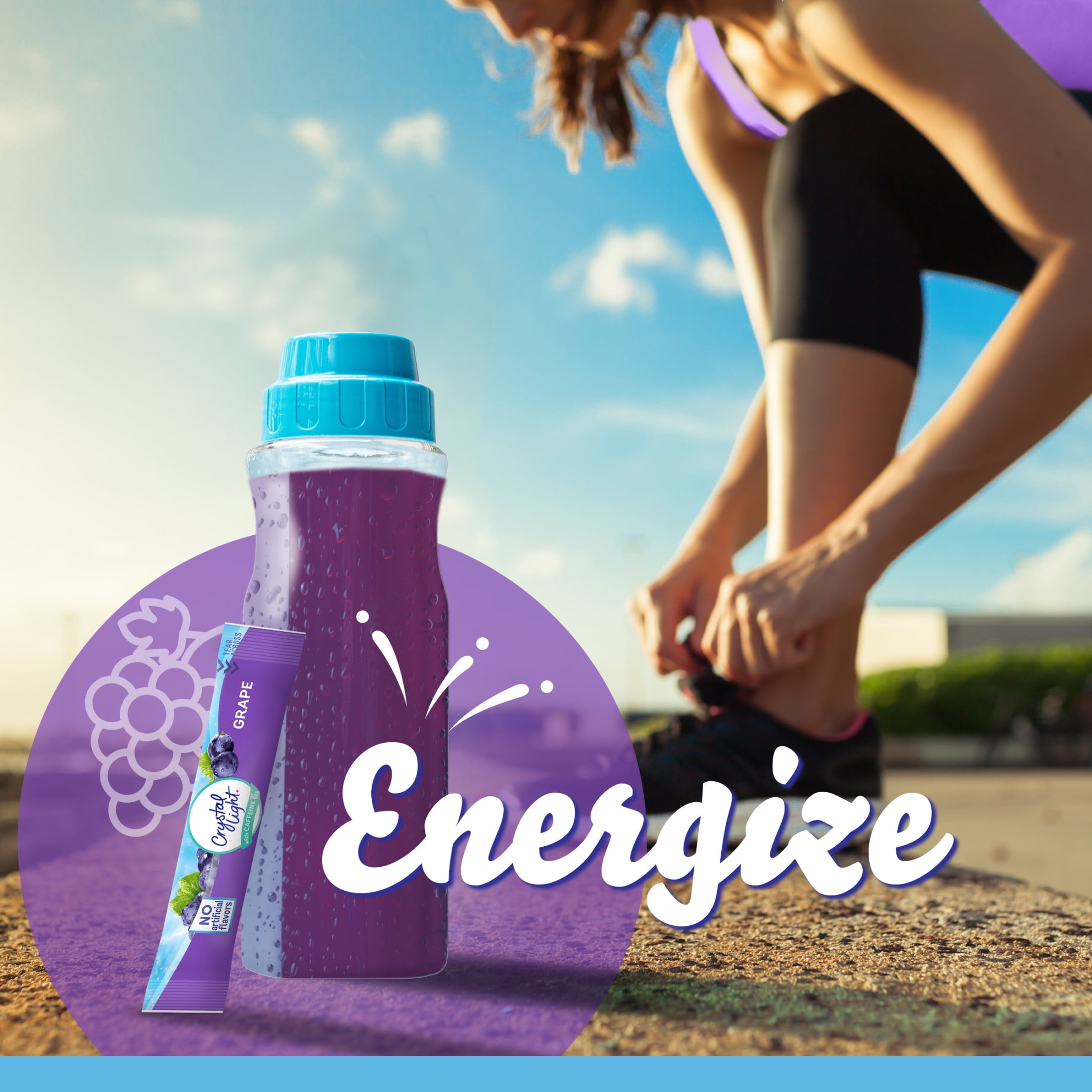 Crystal Light Drink Mix with Caffeine, 120 Packets, for Convenient On-the-Go Flavorful Hydration, Naturally Flavored Grape with other natural flavor, Zero Sugar, 0.11 oz each