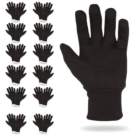 Brown Jersey Gloves 10 Size, Pack of 24 Cotton Work Gloves with Elastic Knit Wrist, Polyester Breathable Gloves for Men and Women, Industrial Gloves for Construction Works, Gardening Gloves