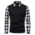 thumbnail image 2 of IROINNID Men's Sweater Turndown Lapel Long Sleeve Knit Short Plaid Leisure Shirt Lattice Fake Two Splicing Turndown Sweater, 2 of 9