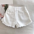 thumbnail image 6 of Girls' Denim Shorts with Pockets, Elastic Waist Casual Style, Featuring Frayed Hem for Comfortable All-Day Wear 1-9 Years White 6-7 Years, 6 of 9
