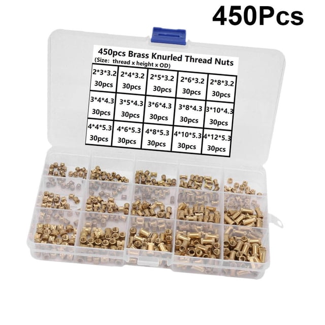 OUNONA 450Pcs Fastener Set Brass Knurled Insertion Nuts Kit for Automotive Electronics and Plastic Parts Golden