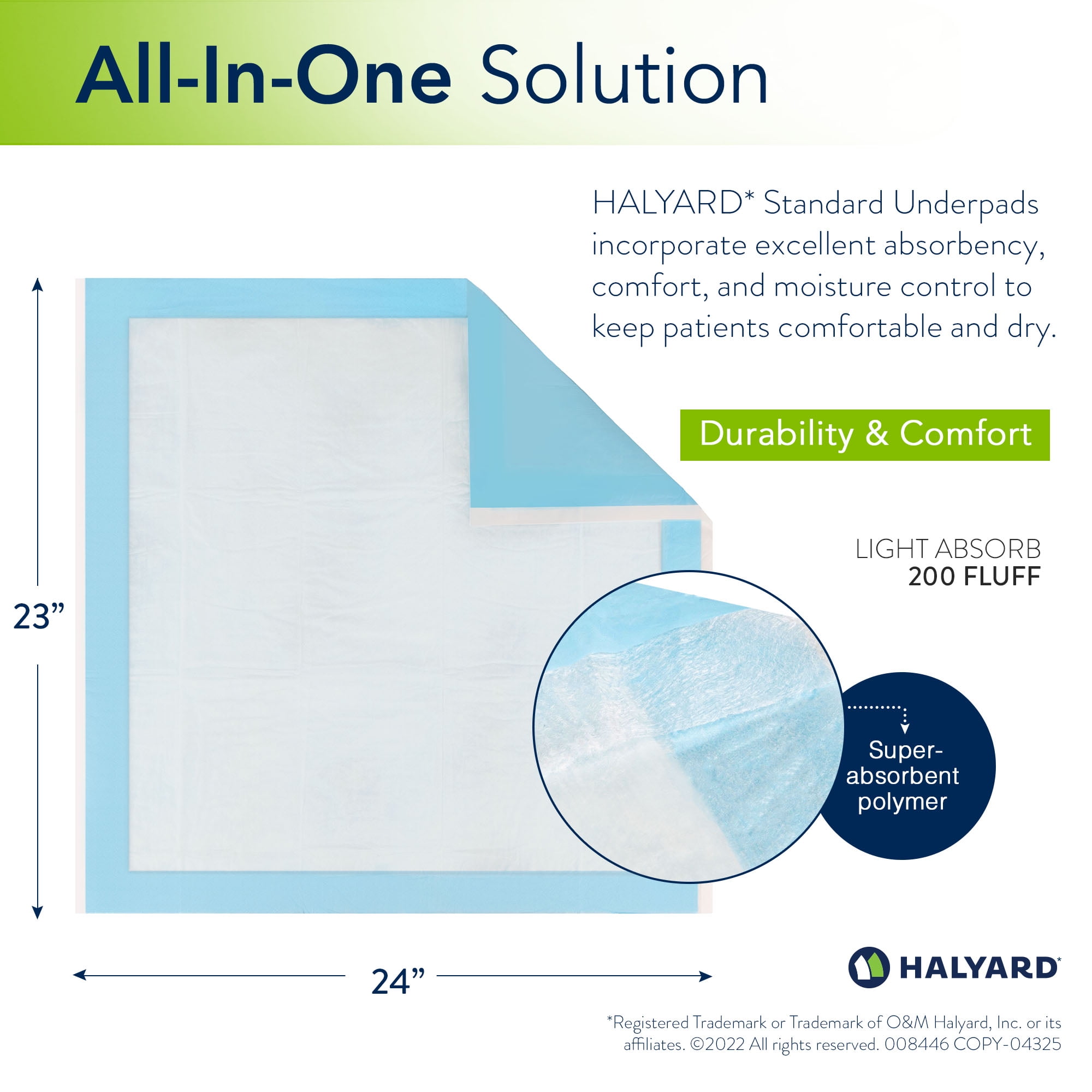 HALYARD Premium Disposable Underpads, 23 X 24 Inches Chux Pads - Light Blue, Pack of 50 - Incontinence Bed Pads for Adults with Airlaid Core for Moisture and Odor Control