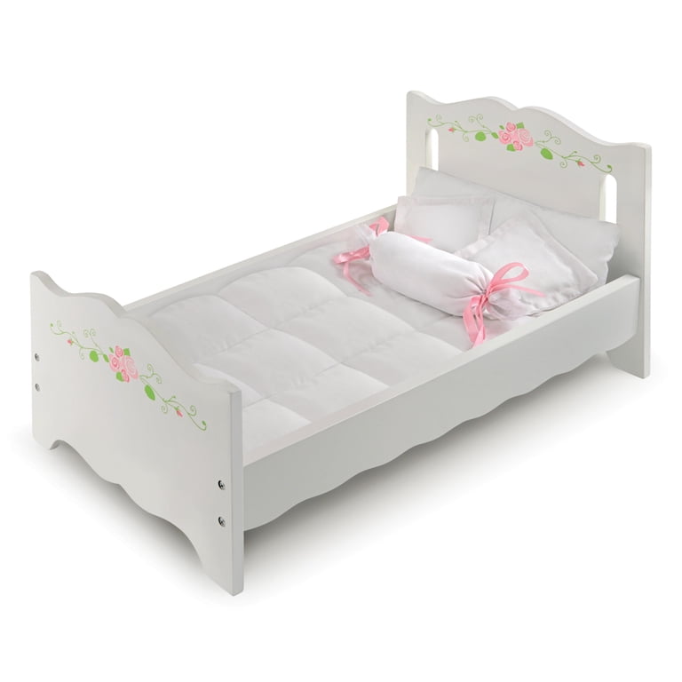 Badger Basket Doll Bed with Bedding, White Rose Design photo 1