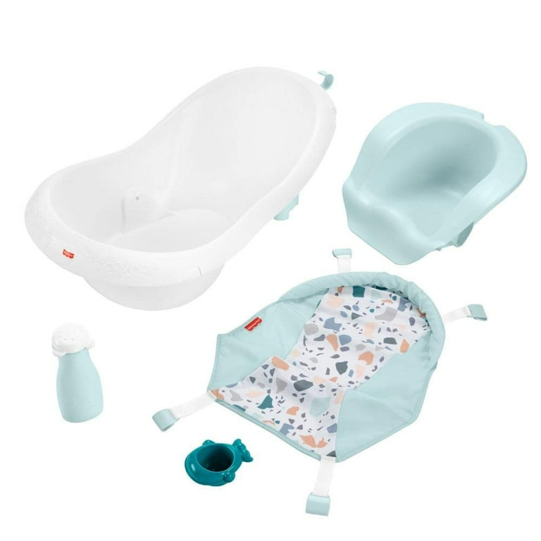 Baby to Toddler Bath 4-In-1 Sling ‘N Seat Tub with Removable Infant Support and 2 Toys, Pacific Pebble