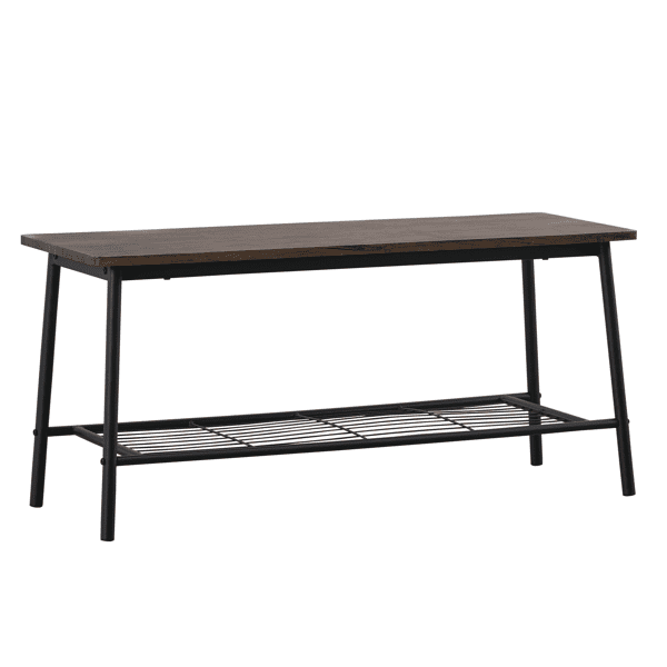 6-Piece Modern Dining Set for Home, Kitchen, Dining Room with Storage Racks, Rectangular Table, Bench, 4 Chairs, Steel Frame - Deep Elm Color