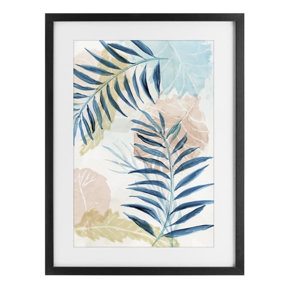 Stupell Industries Bohemian Blue Palm Fronds in Pastel Haze Black Framed Print Under Glass, 14 x 20, by Nan