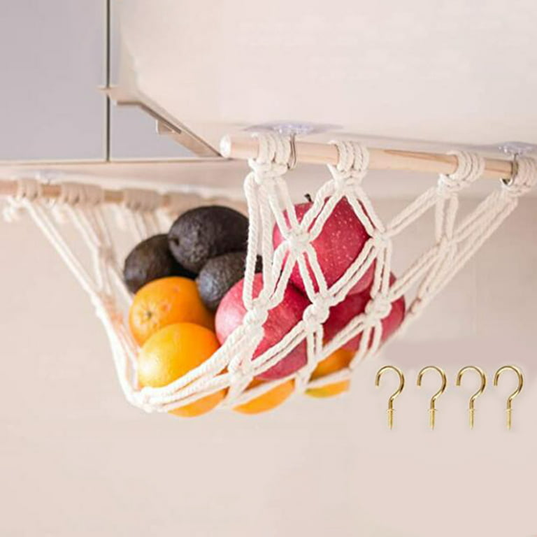 Fruit Hammock Under Cabinet Hanging Fruit Basket Obstkorb Hängend Macrame  Fruit Hanger Fruit Bowl Produce Storage, Woven Onion Basket 