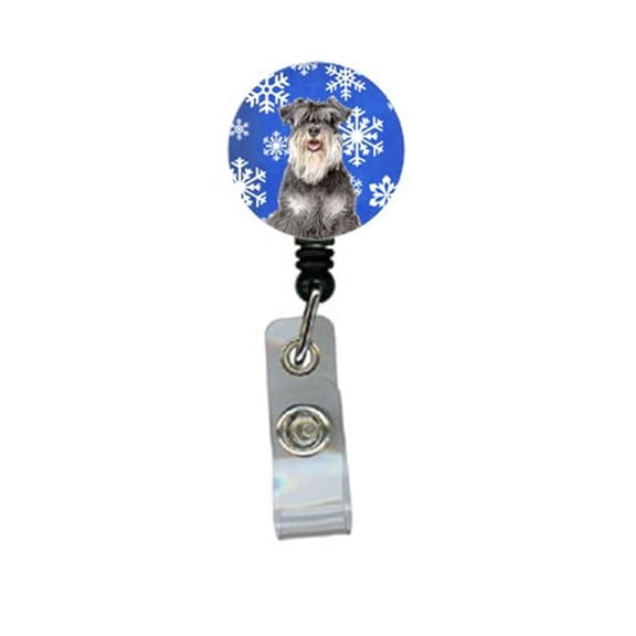 Carolines Treasures KJ1178BR Winter Snowflakes Holiday Schnauzer Retractable Badge Reel