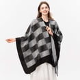 thumbnail image 6 of Gpaecead Women's Fall Classic Plaid Shawl - Jacquard Pattern Open Front Warm Cape Wrap Black, 6 of 8