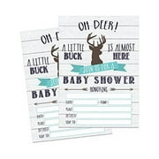 50 Fill in Deer Baby Shower Invitations, Baby Shower Invitations Hunting, Camping, Camo, Buck, Rustic, Neutral, Woodland Baby Shower Invites for Boy, Baby Invitation Cards Printable