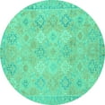 thumbnail image 1 of Ahgly Company Machine Washable Indoor Round Oriental Turquoise Blue Modern Area Rugs, 5' Round, 1 of 4