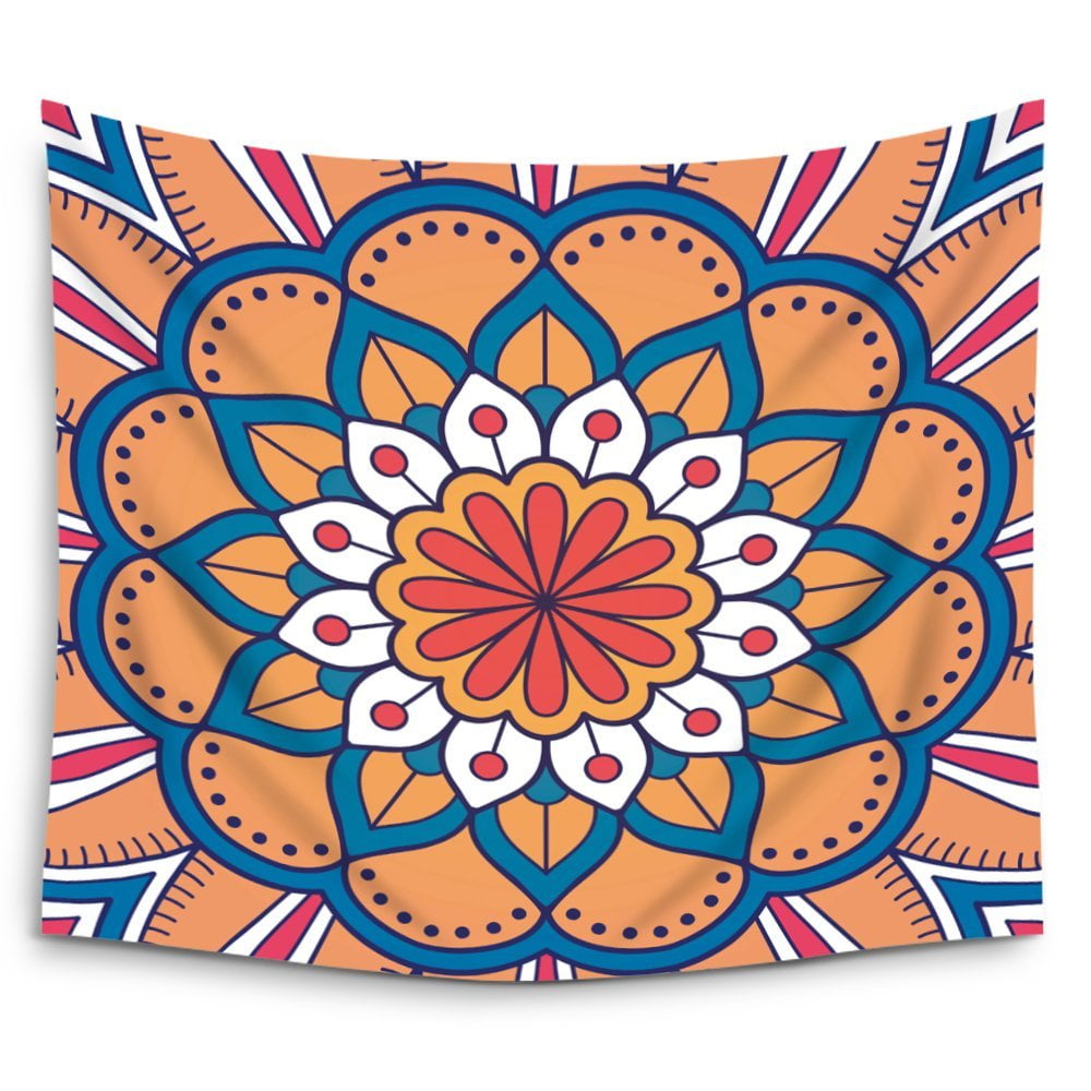POPCreation Mandala Orange Floral Bohemian Tapestry Wall Hanging Indian Wall Tapestries Wall Art