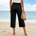 thumbnail image 4 of 2026 Summer Women Casual Wide Leg Capri Pants Elastic High Waist Cotton Linen Lounge Cropped Pants Lightweight Breathable Black L, 4 of 4