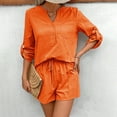thumbnail image 4 of Riforla Women Summer Solid Color Long Sleeve Shorts Conditioning Fashion Casual Home Service Two Piece Set Matching Sets Women Clothing Orange XL, 4 of 7