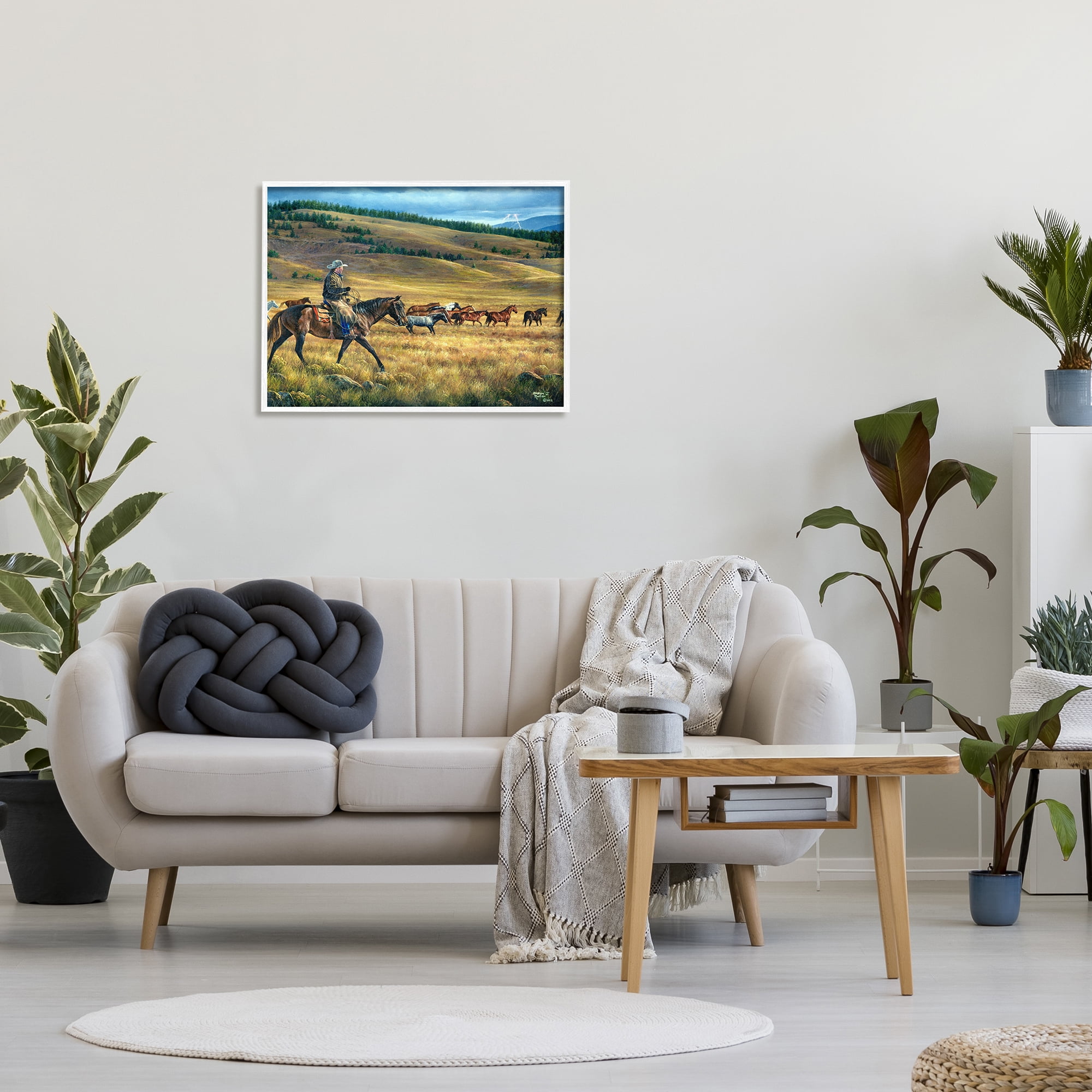 Stupell Industries Equestrian Horse Landscape Animals & Insects Painting White Framed Art Print Wall Art, 30 x 24
