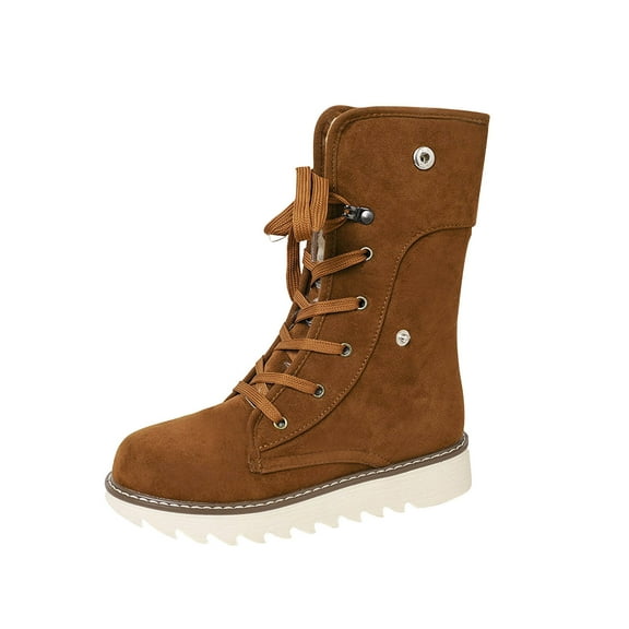 Npasoilc Snow Boots for Women,Lace-Up Winter Boots Mid-Calf,Fluff Boots with Fleece,and Fur-Lined Casual Boots