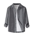 thumbnail image 3 of DDAPJ pyju Men's Plaid Button Down Shirt Jacket Lapel Long Sleeve Shacket Lightweight Open Front Casual Cardigan 2025 Fall Trendy Outwear Tops Clearance Sale Black M, 3 of 6