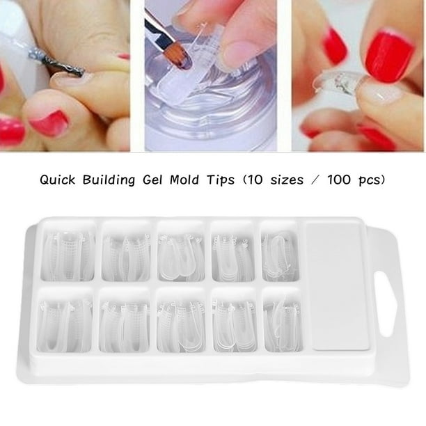 LAFGUR 100pcs Clear Nail Form Full Cover Quick Building Gel Mold Tips