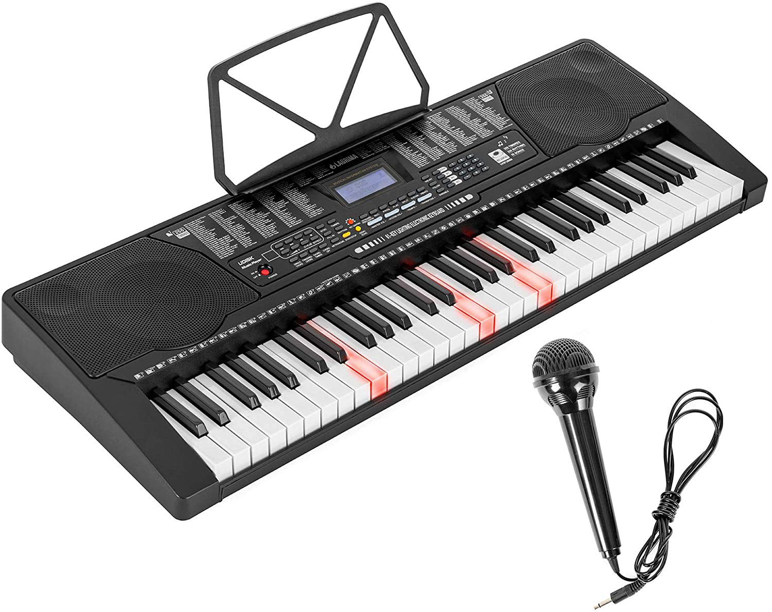 61 Key Electric Keyboard Piano w/Light Up Keys for Beginner, Lighted Keyboard w/Music Player Function, Micphone, Power Supply, Music Stand, Black - Walmart.com