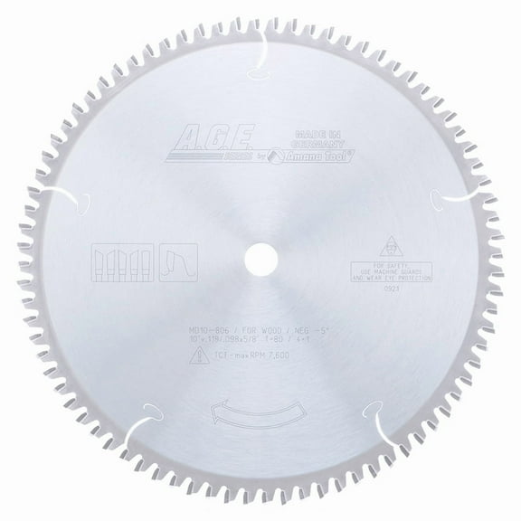 AGE Series MD10-806 Carbide Tipped Heavy Miter 10 Inch D x 80T 4 1 ATB -5 Deg 5/8 Bore Circular Saw Blade