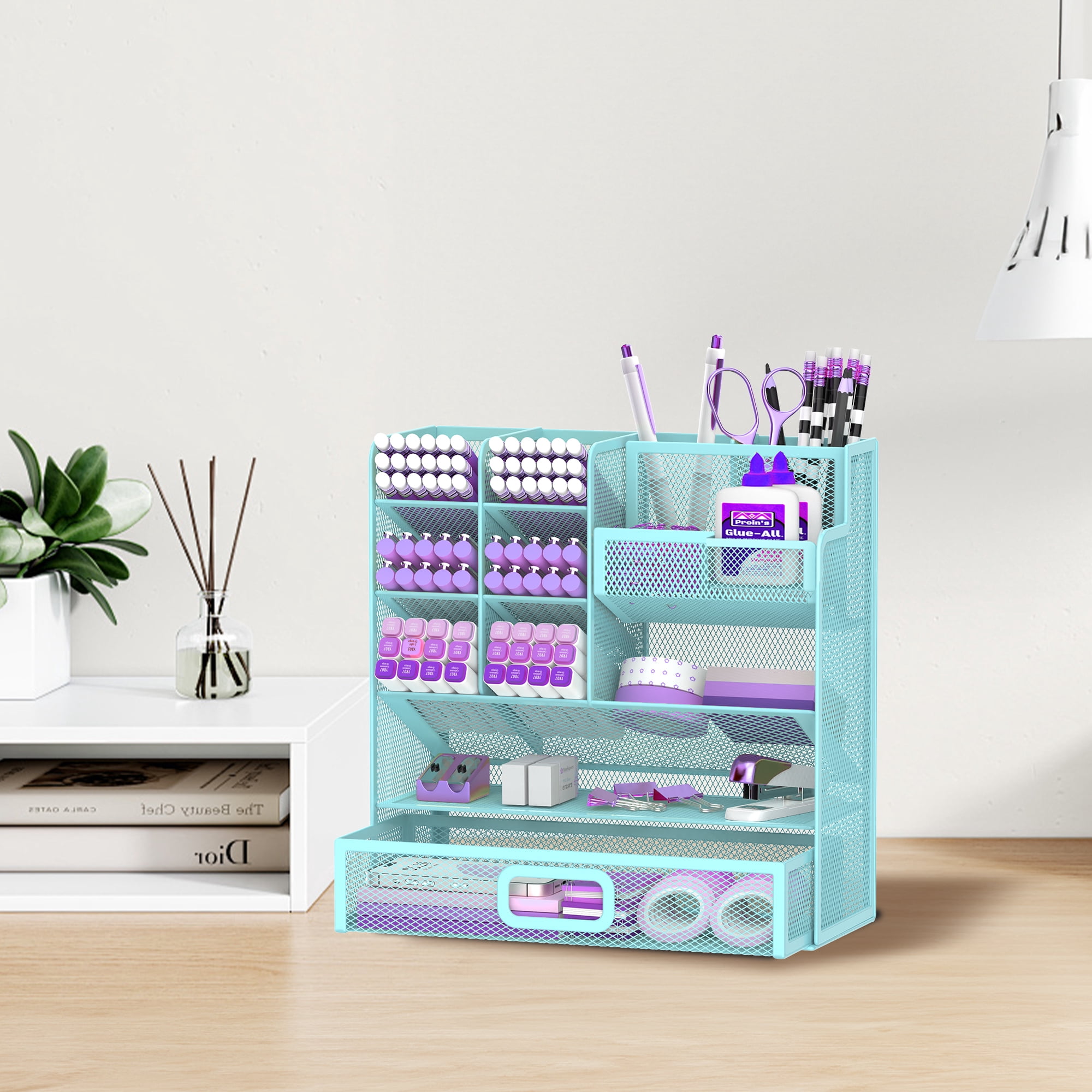 Sharkwoods Desktop Storage Rack, Multifunctional Stationery Storage Box, Office Storage Supplies, Separated Storage, Desk Organizers and Accessories for Office