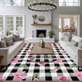 thumbnail image 3 of Valentine's Day Area Rugs 5'x7', Washable Small Throw Rugs for Laundry Room Playroom, Spring Roses Pink Bows Black White Plaid Indoor Outdoor Rug Non-Slip Low Pile Carpet Runner Reversible Floor Mats, 3 of 8