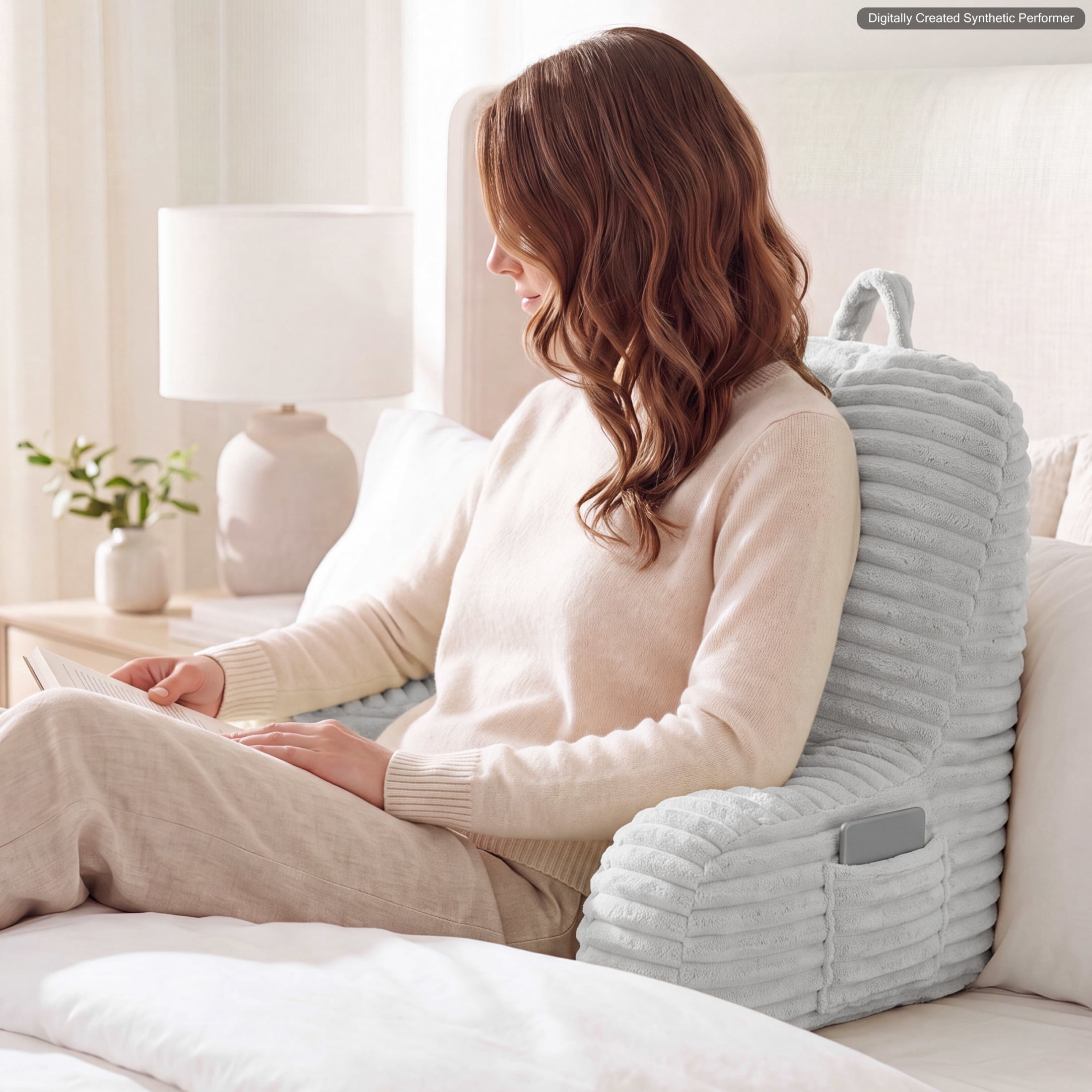 The Sheet Lab Ribbed Plush Backrest Pillow, Gray, 29" x 24.5" x 10.5"