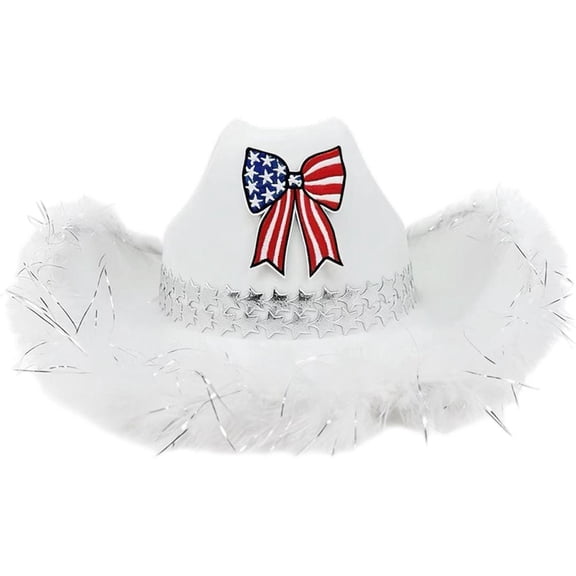Yvsxxv White Patriotic Star Bow Western Cowgirl Hat, Independence Day Party Hat, 1 Pc