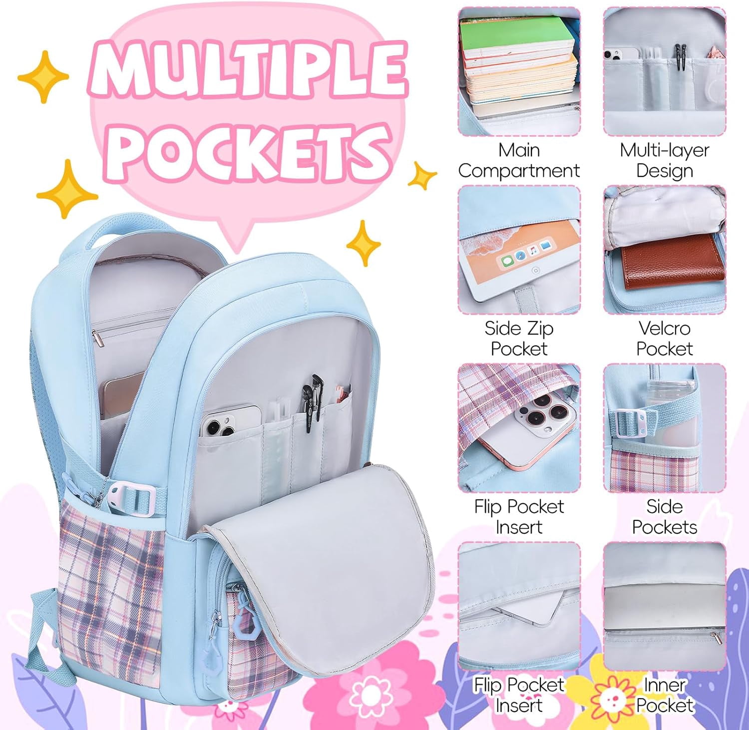 Gynky School Backpack  School Bags for Middle School Students Book Bag for Elementary Primary Kawaii Backpack