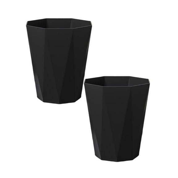 Small Can - Polygon Wastebasket Rubbish Container for Bathrooms, Laundry Room, Kitchens, Offices, Kids Rooms & Dorms - Space-Saving Garbage Bin,Black - 2PCS