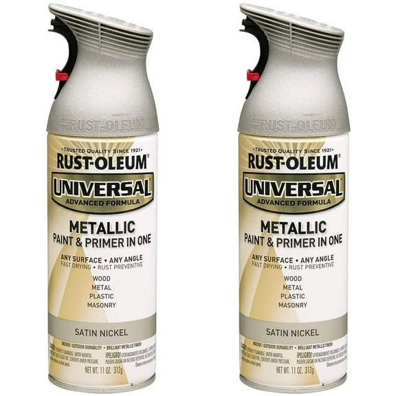 Rust-Oleum 249130A2 Universal All Surface Metallic Spray Paint, 2 Pack, Satin Nickel, 2 Count