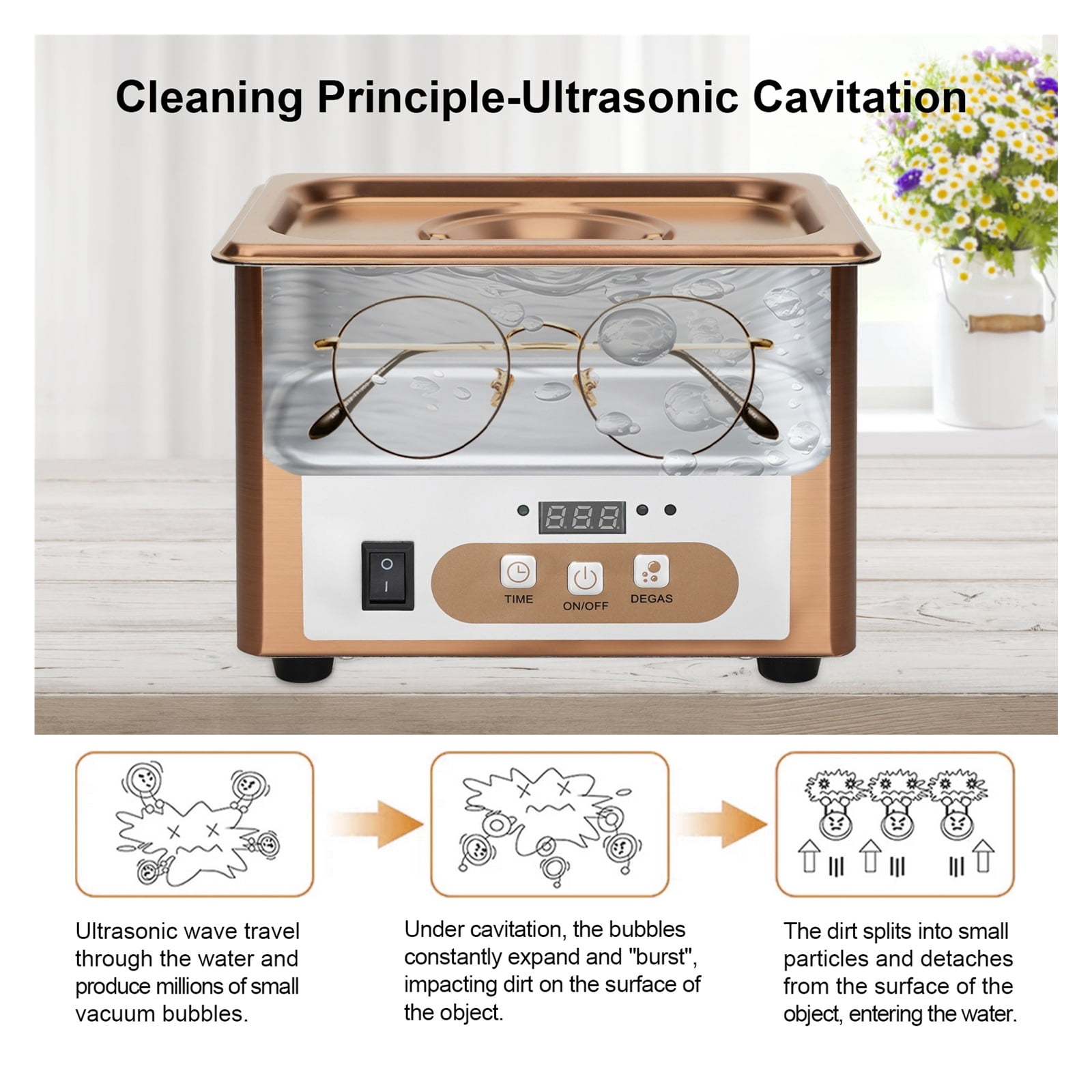 900mL Ultrasonic Cleaner, 60W Power, 40kH Ultra Cleaning Machine For Jewelry, Eyeglasses, Watch, Small Parts